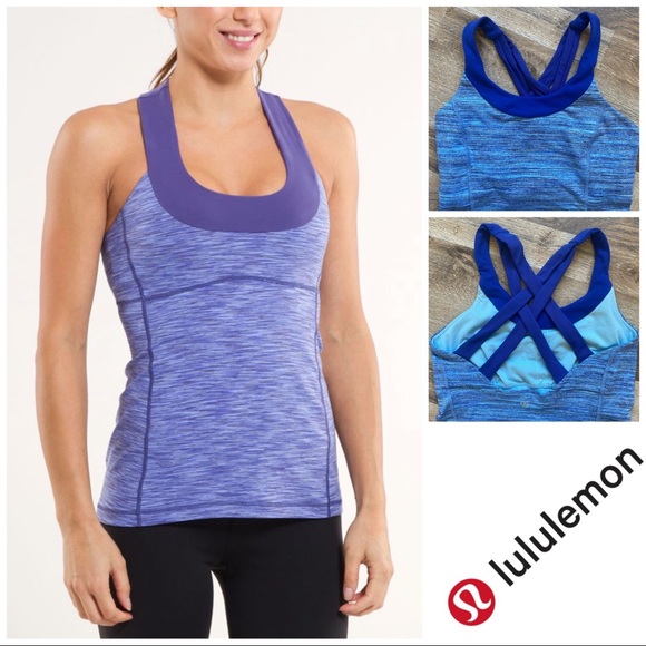 lululemon athletica Tops - Lululemon Tank Top Blue royal Stripes Bra Size 4